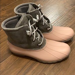 Sperry Pink and Grey Duck Boots